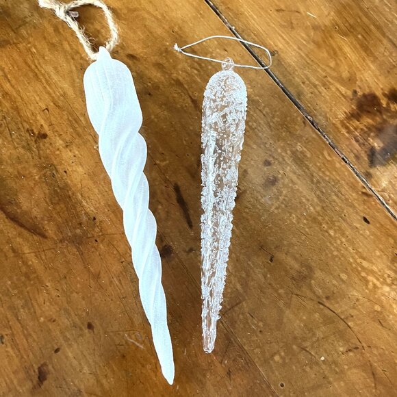 Christmas Ornaments Set of Two Large Hand Blown Icicles Frosted and Icy - Picture 1 of 4